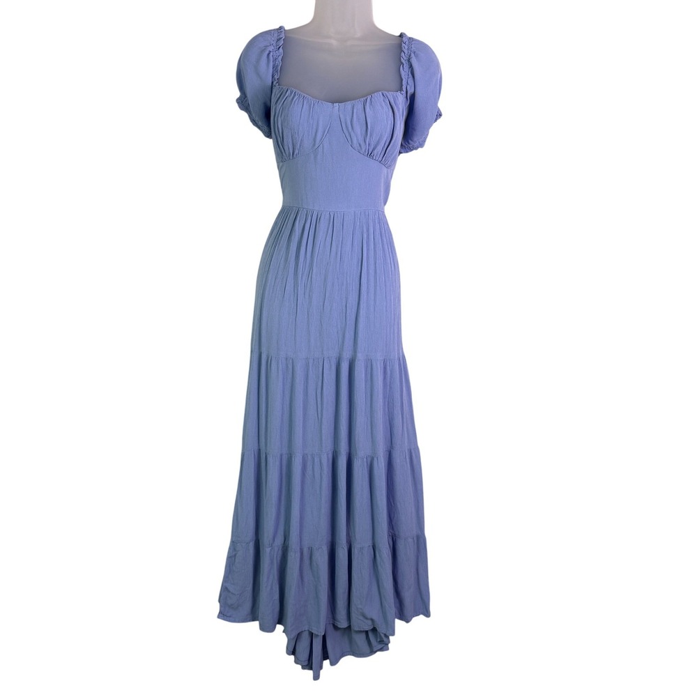 Hollister Maxi Dress Womens sz XL Smocked Square Neck Tiered milkmaid romantic